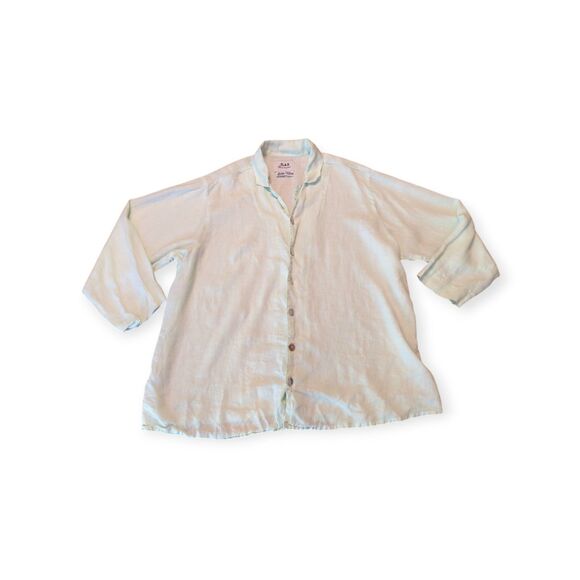 FLAX Shirt Top Womens 2G  22-24 Green 100% Linen Button Up Lagenlook Boho - Picture 1 of 8